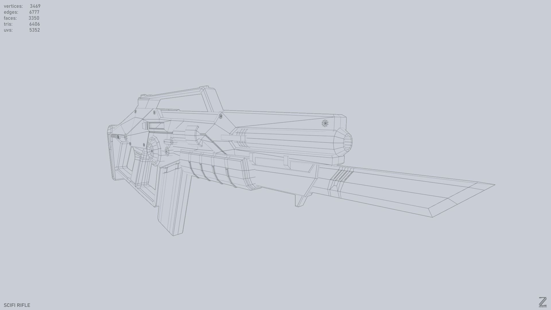 Scifi rifle Low-poly 3D model_14