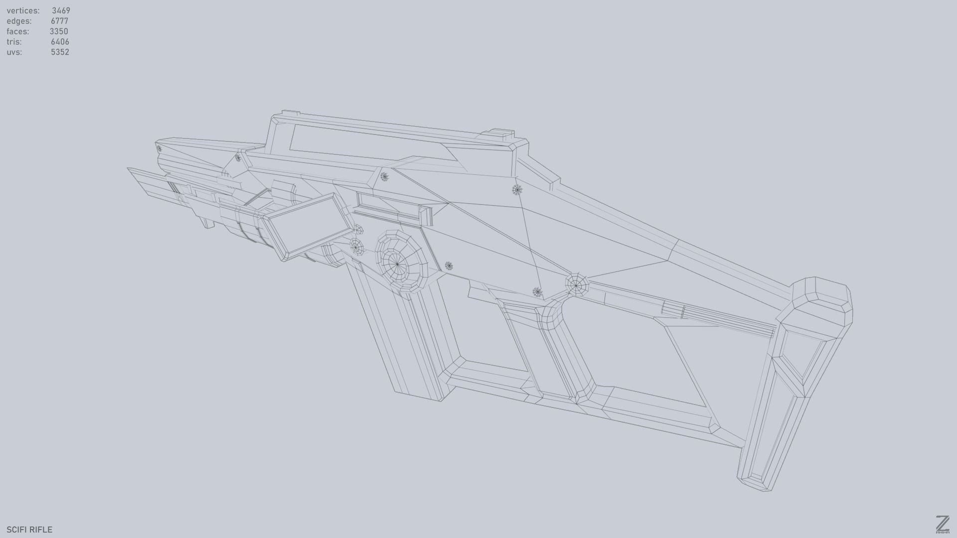 Scifi rifle Low-poly 3D model_10