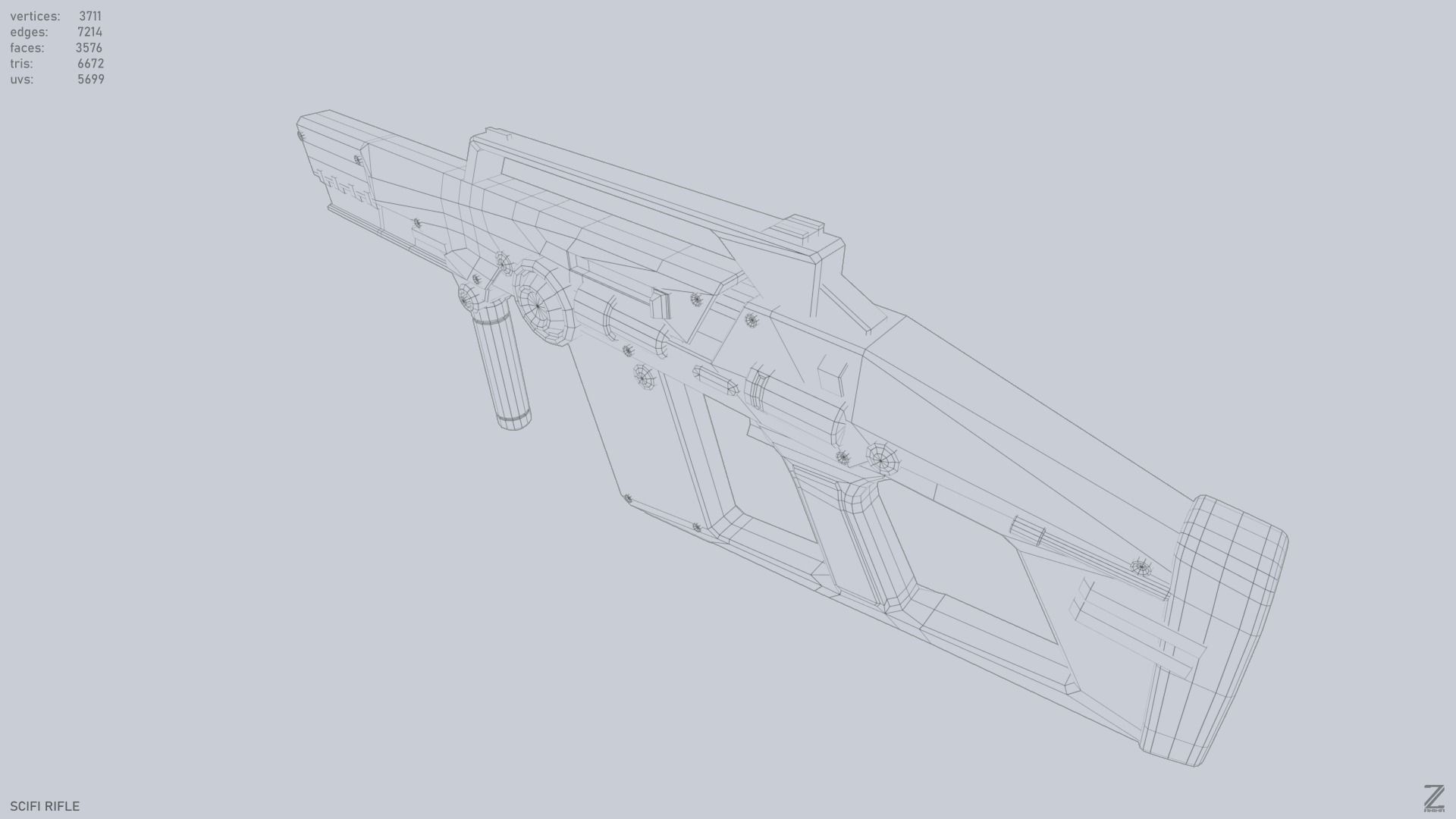 Scifi rifle Low-poly 3D model_11