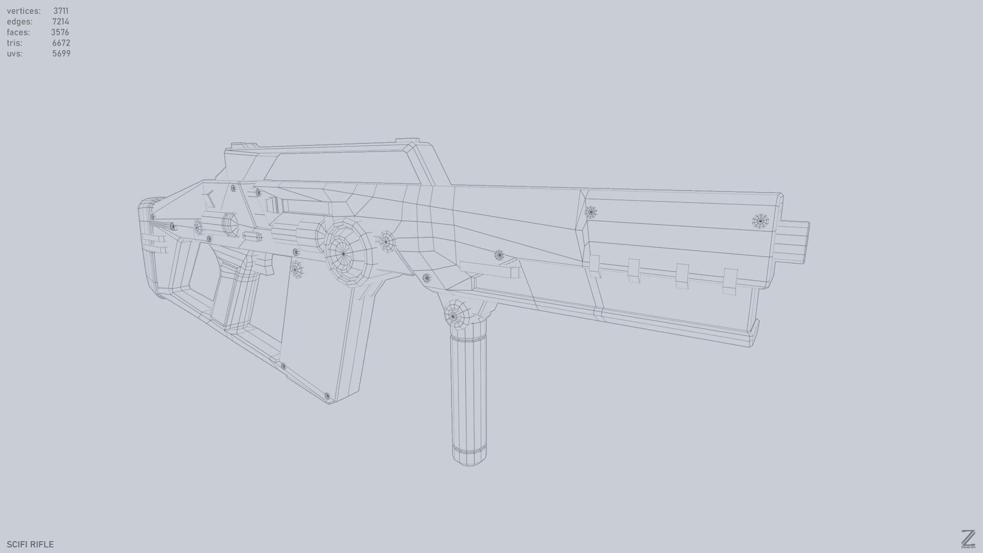 Scifi rifle Low-poly 3D model_15