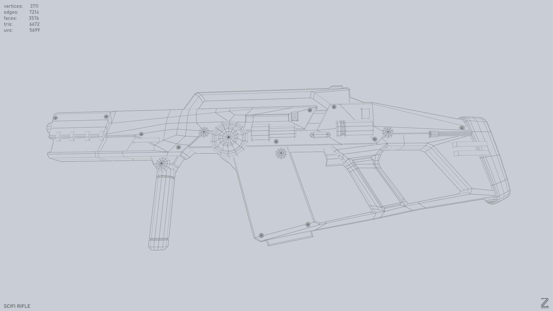 Scifi rifle Low-poly 3D model_14