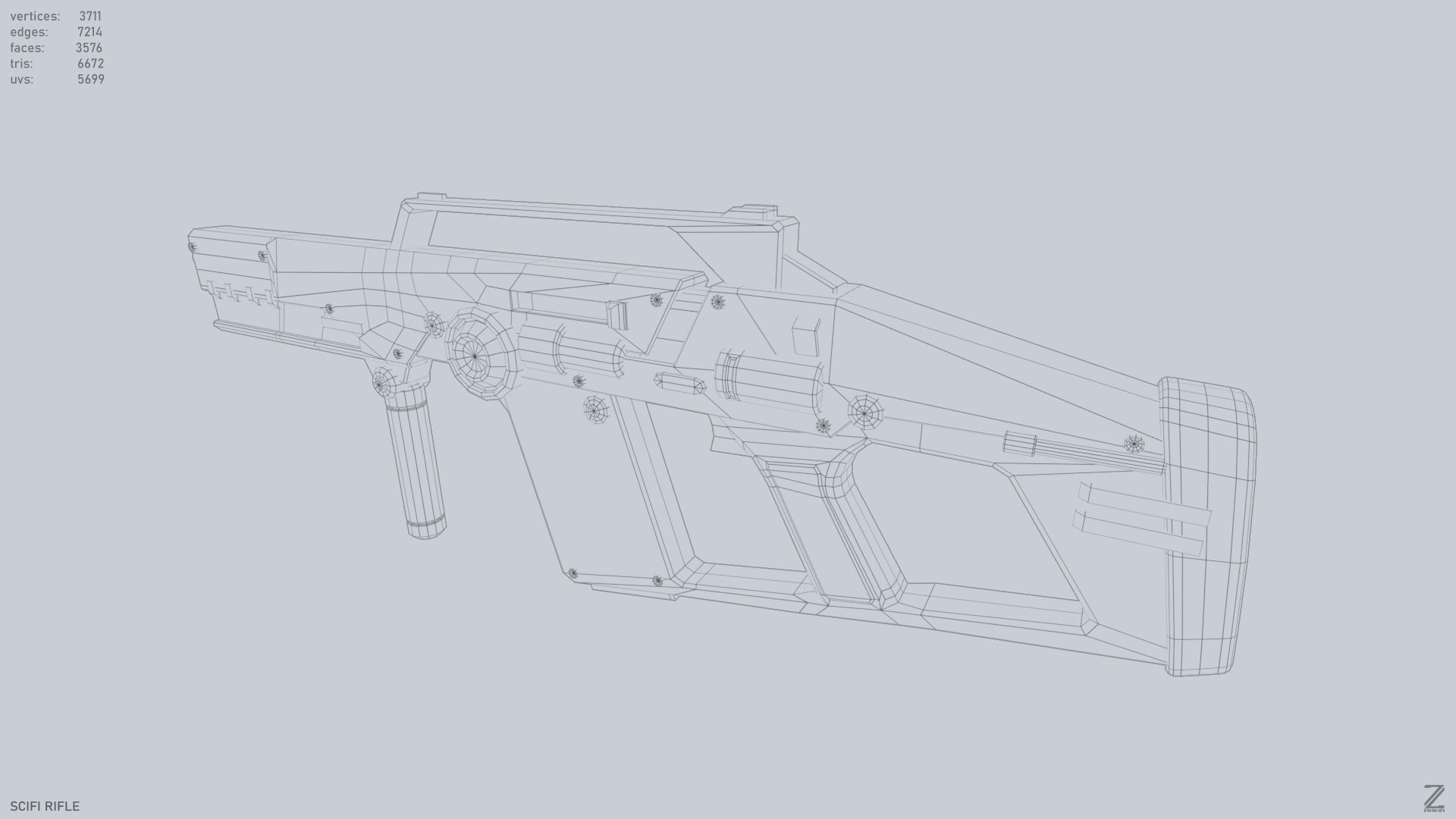 Scifi rifle Low-poly 3D model_10