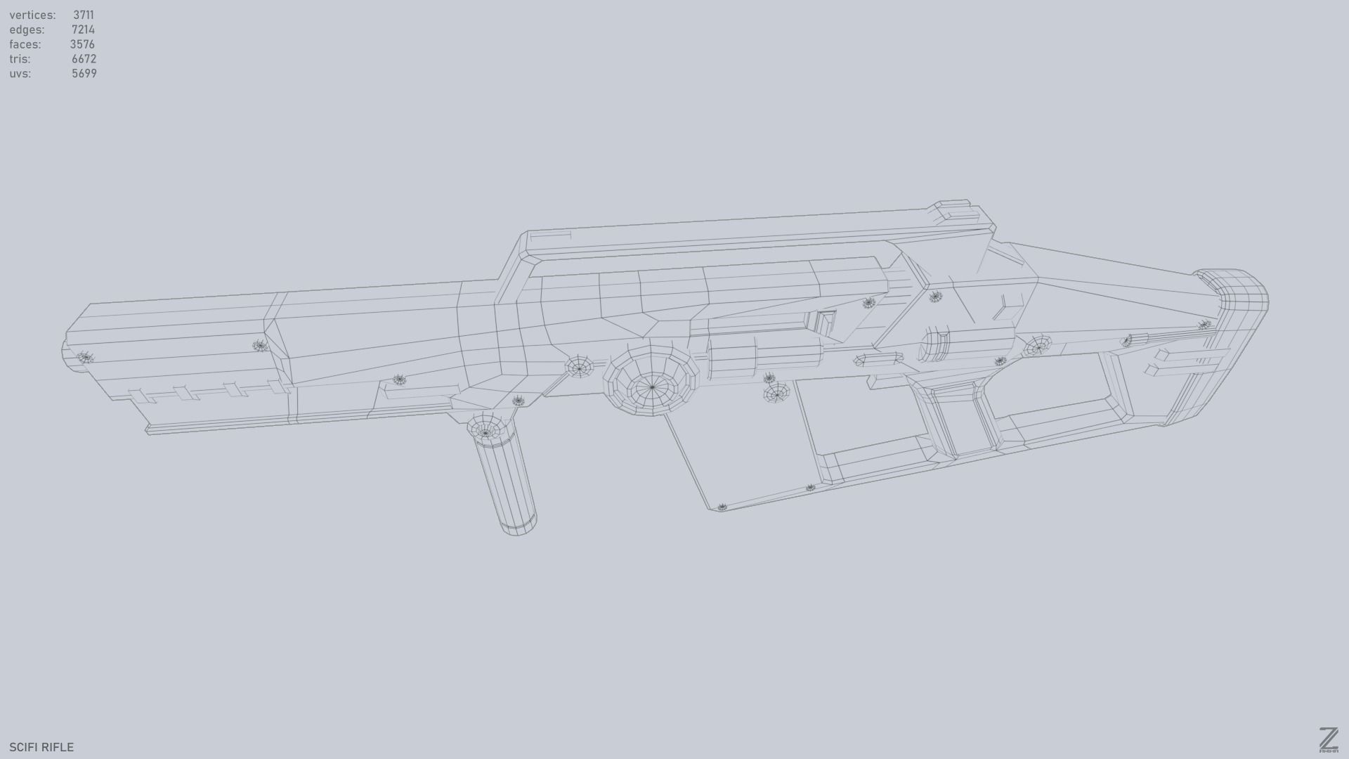 Scifi rifle Low-poly 3D model_13