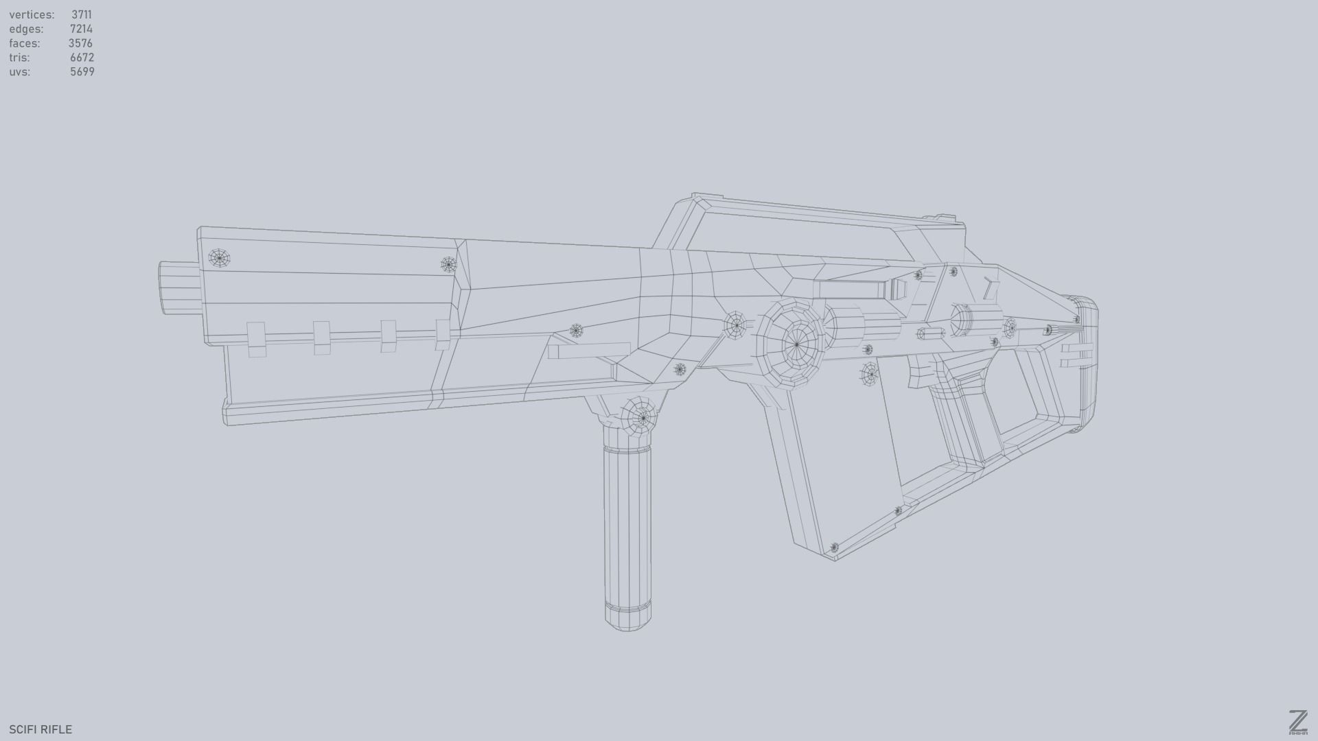 Scifi rifle Low-poly 3D model_12