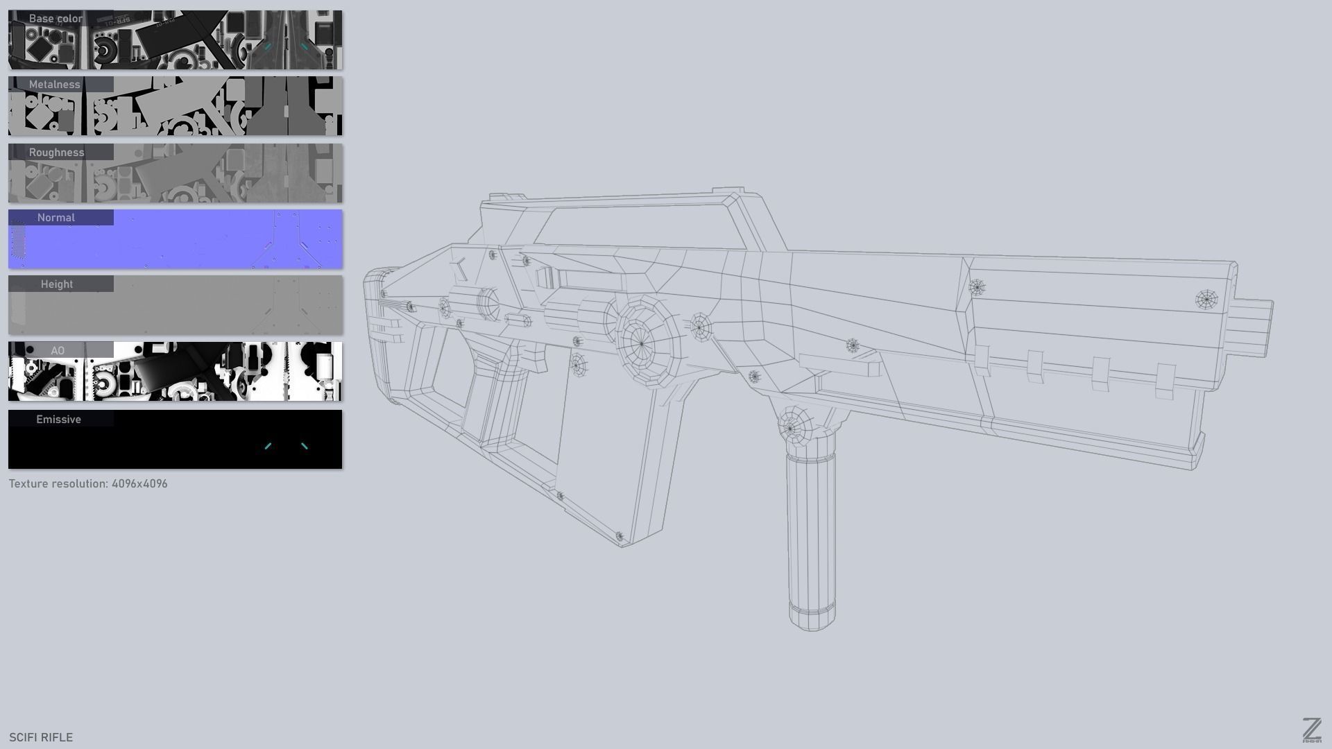 Scifi rifle Low-poly 3D model_3