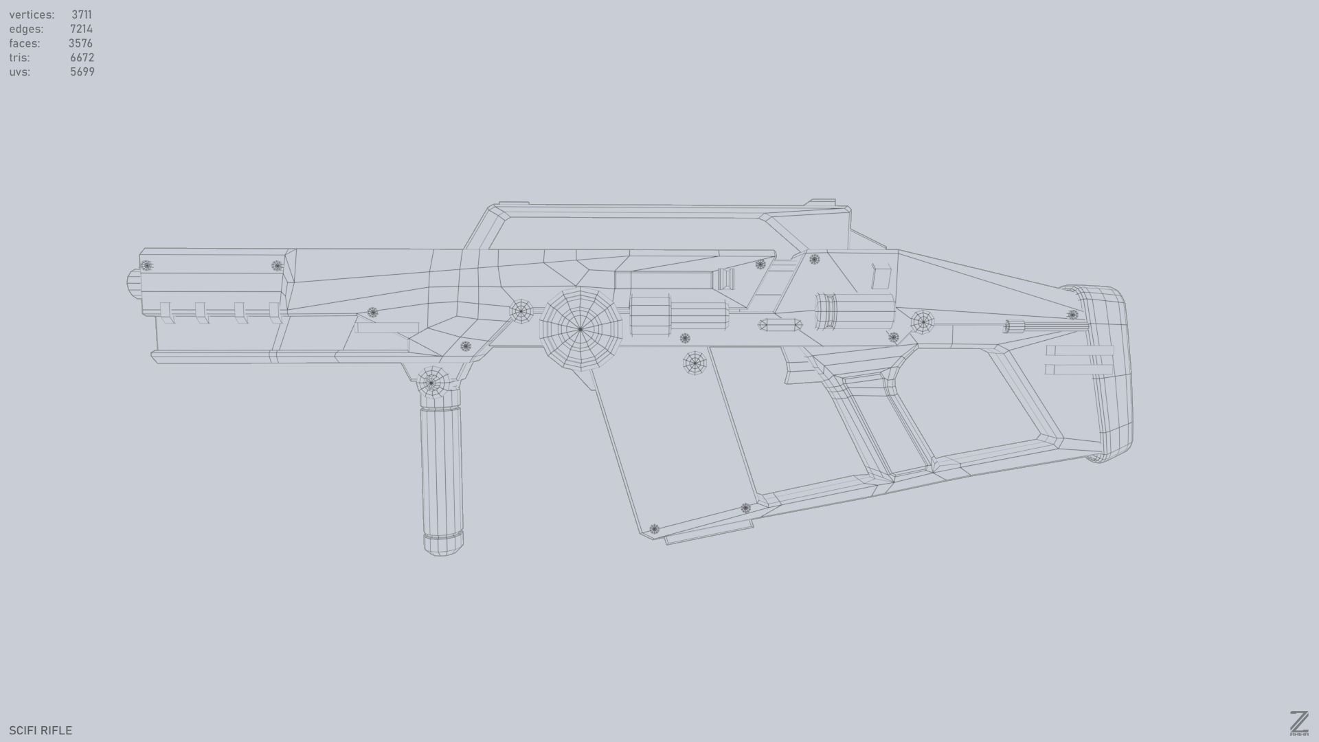Scifi rifle Low-poly 3D model_9