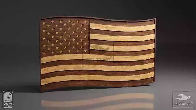 USA Wavy Flag - Multilayer Laser Cutting Files 3D model