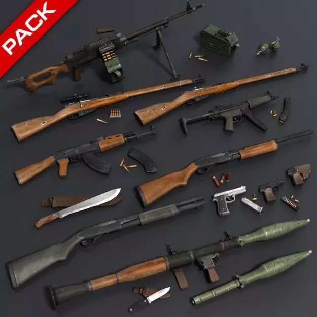 Low Poly Weapons Mega Pack Low-poly 3D model_0