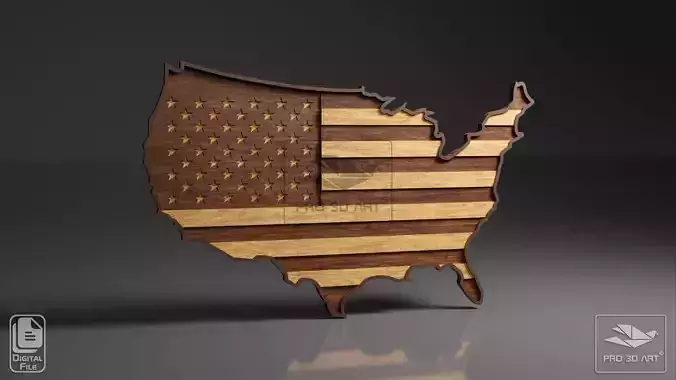 USA Map and Flag - Multilayer Laser Cutting Files