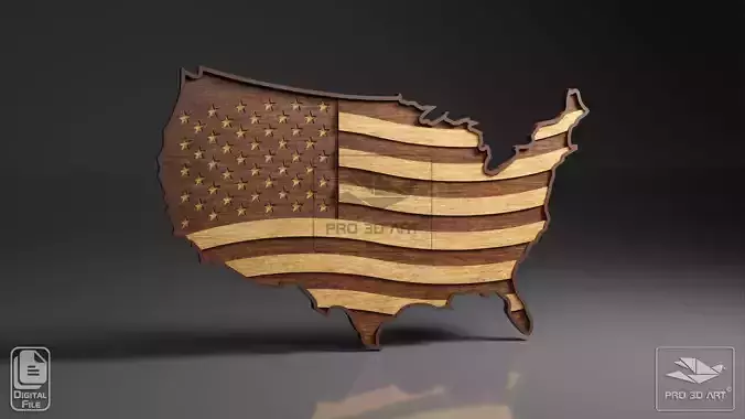 USA Map and Flag - Wavy - Multilayer Laser Cutting Files