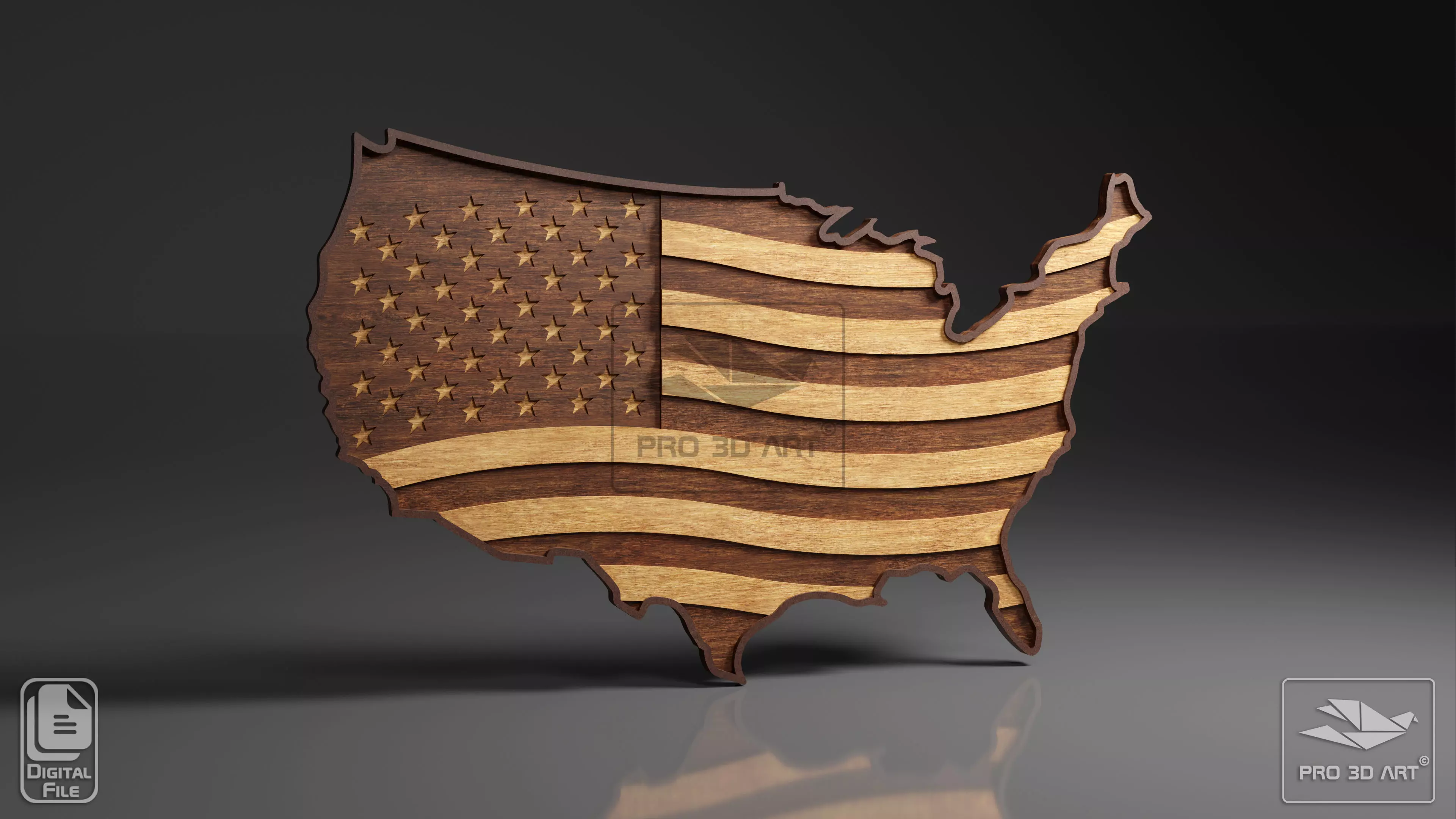 USA Map and Flag - Wavy - Multilayer Laser Cutting Files 3D model