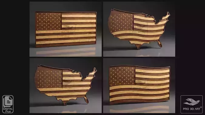USA Flag and Map Pack - Multilayer Laser Cutting Files