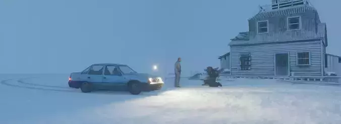 Snowy House Scene Real-Time Eevee Render