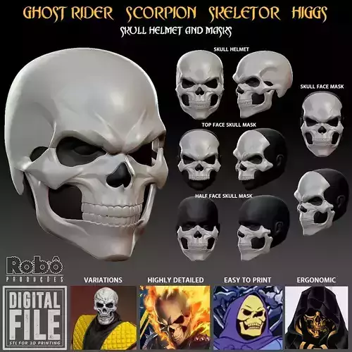 GHOST RIDER - SCORPION - SKELETOR - SKULL HELMET AND MASK 3D print model