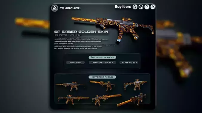 SP SABER SMG Golden Dragon Skin Low-poly 3D model SP SABER SMG Golden Dragon Skin Low-poly 3D model