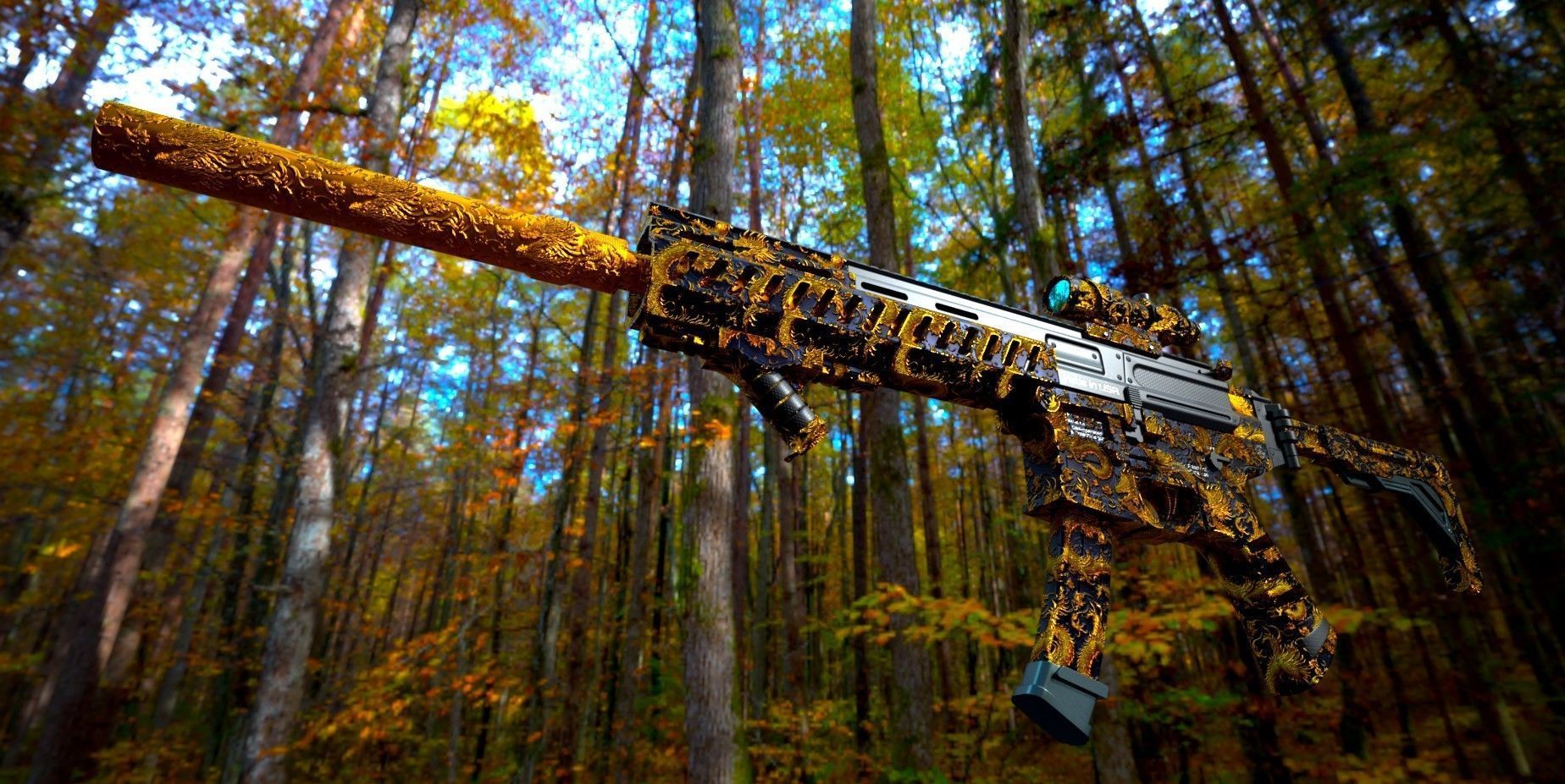 SP SABER SMG Golden Dragon Skin Low-poly 3D model_8