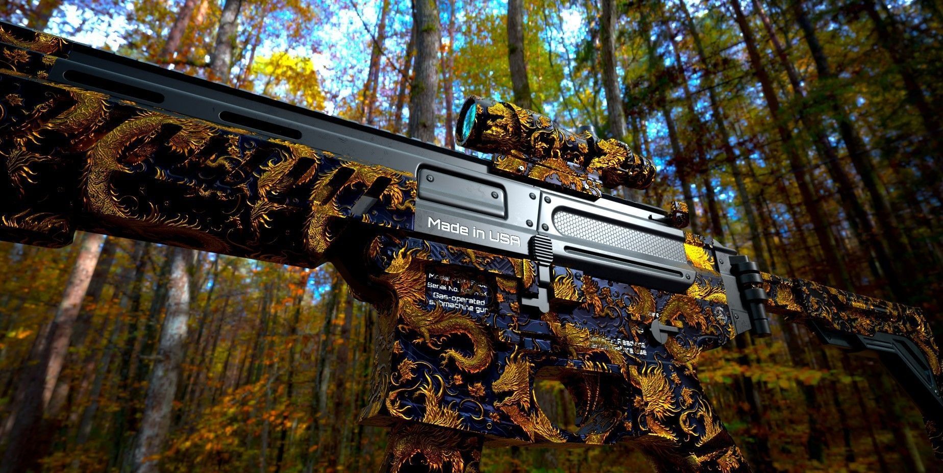 SP SABER SMG Golden Dragon Skin Low-poly 3D model_6