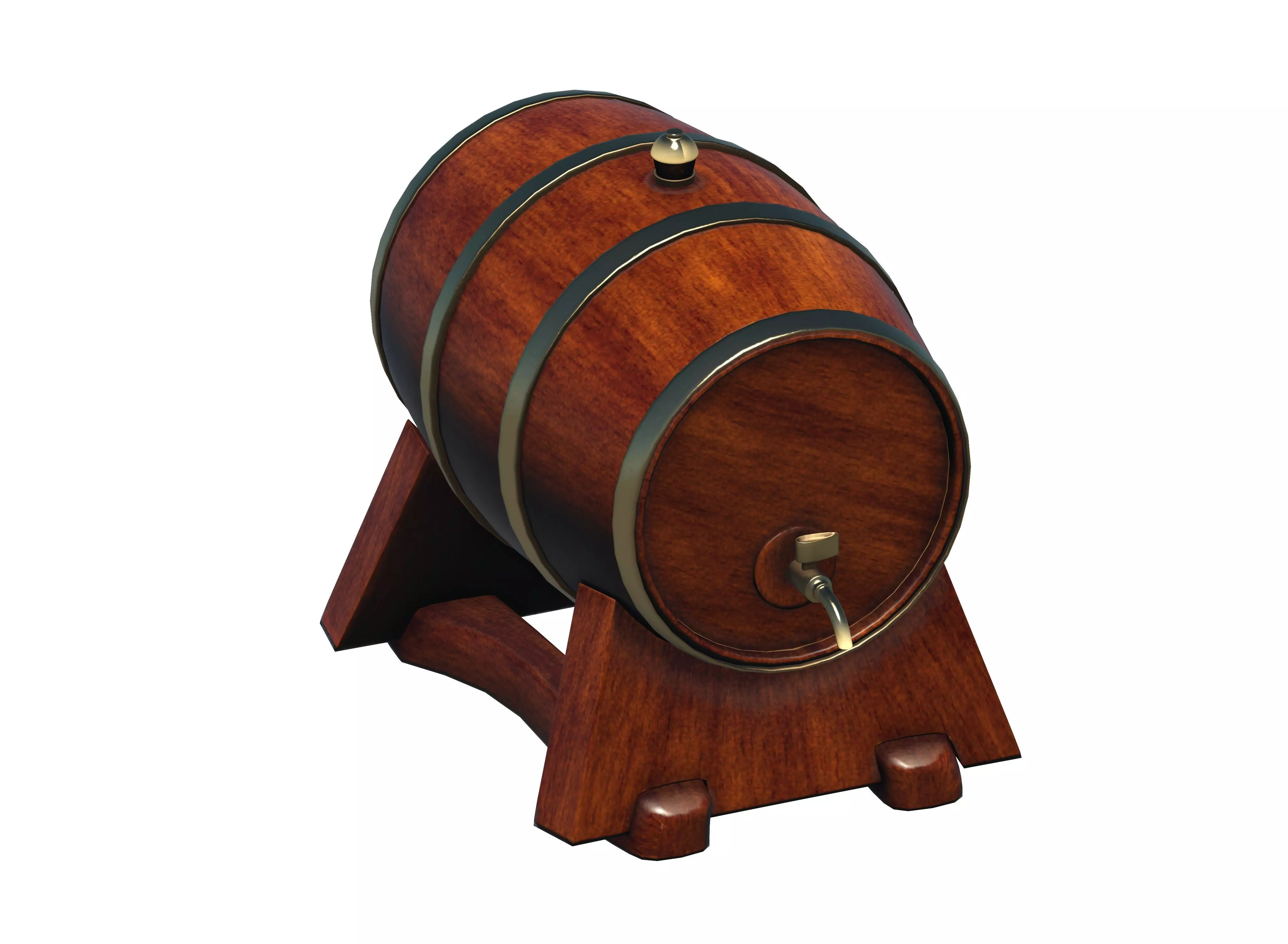 Wooden barrel with tap Low-poly 3D model_0