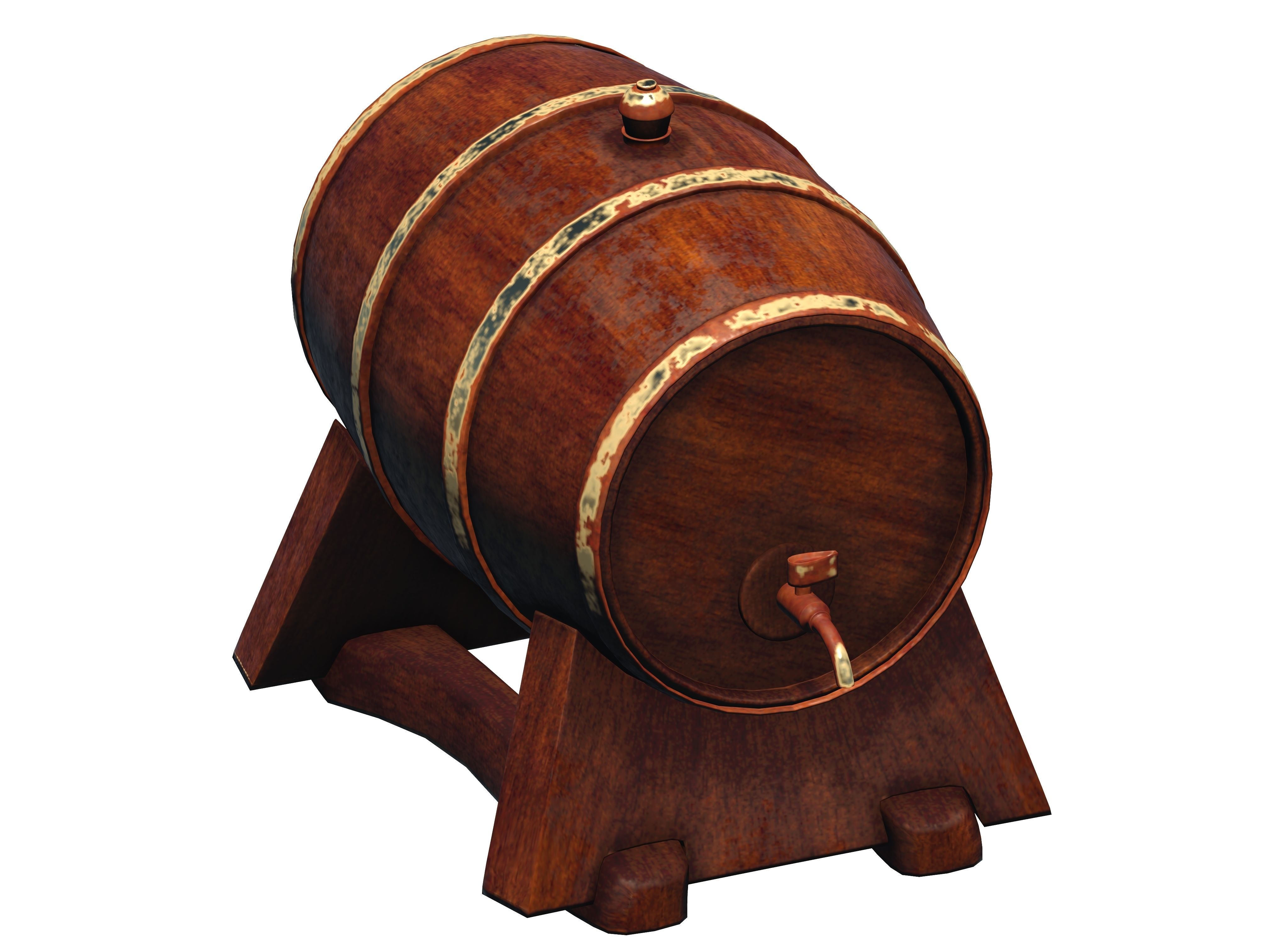 Wooden barrel with tap Low-poly 3D model_1