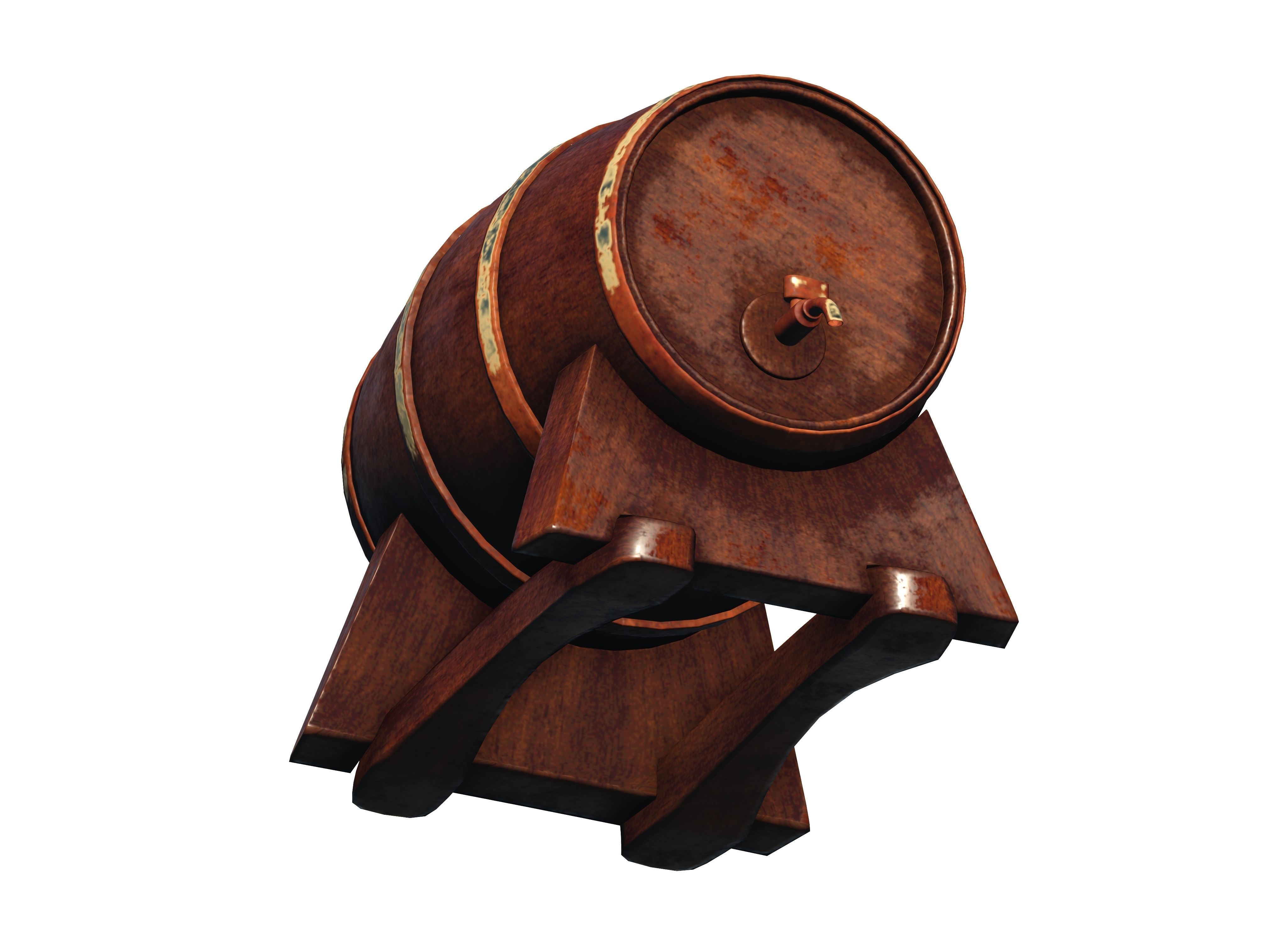Wooden barrel with tap Low-poly 3D model_17