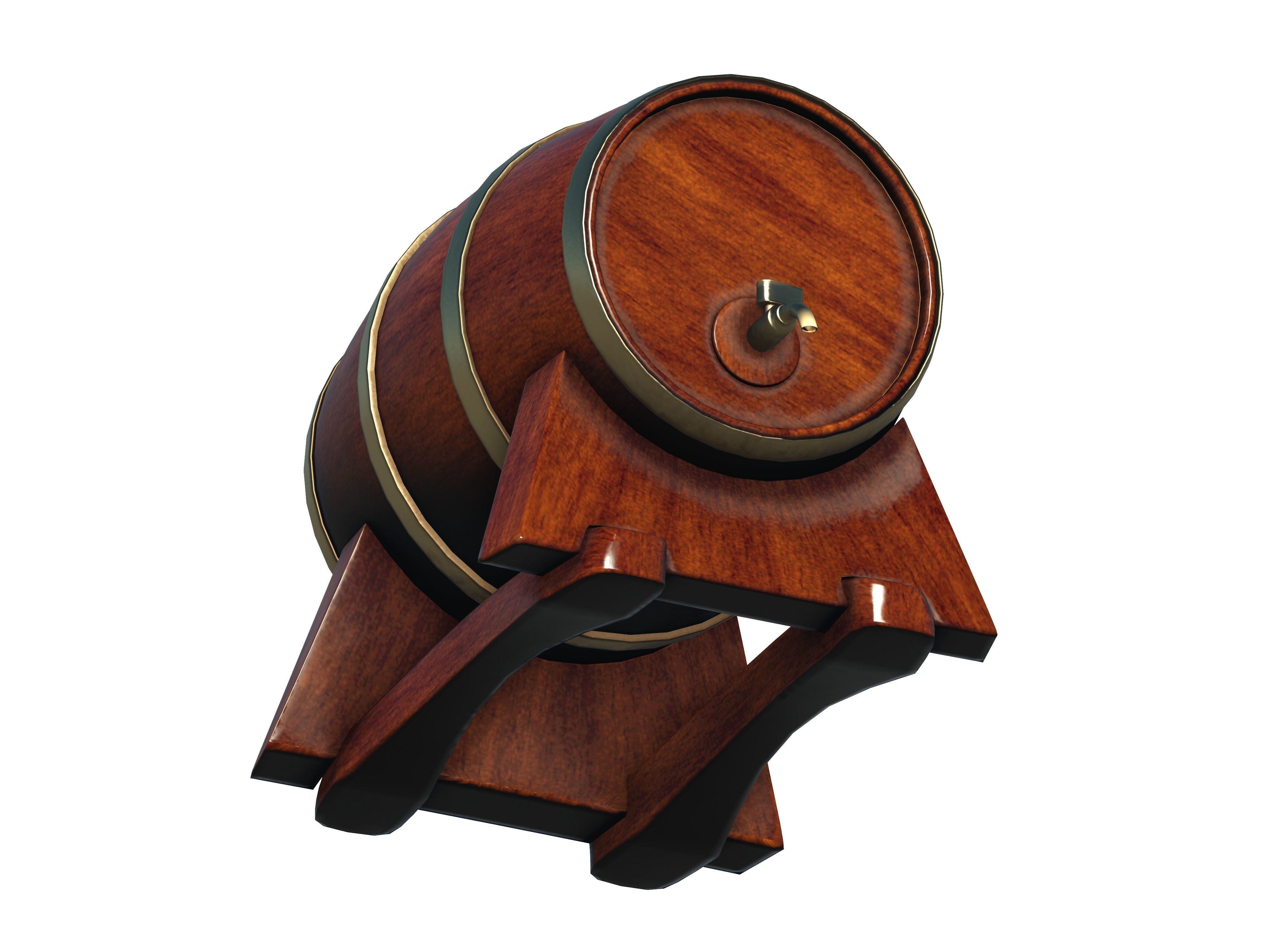 Wooden barrel with tap Low-poly 3D model_16