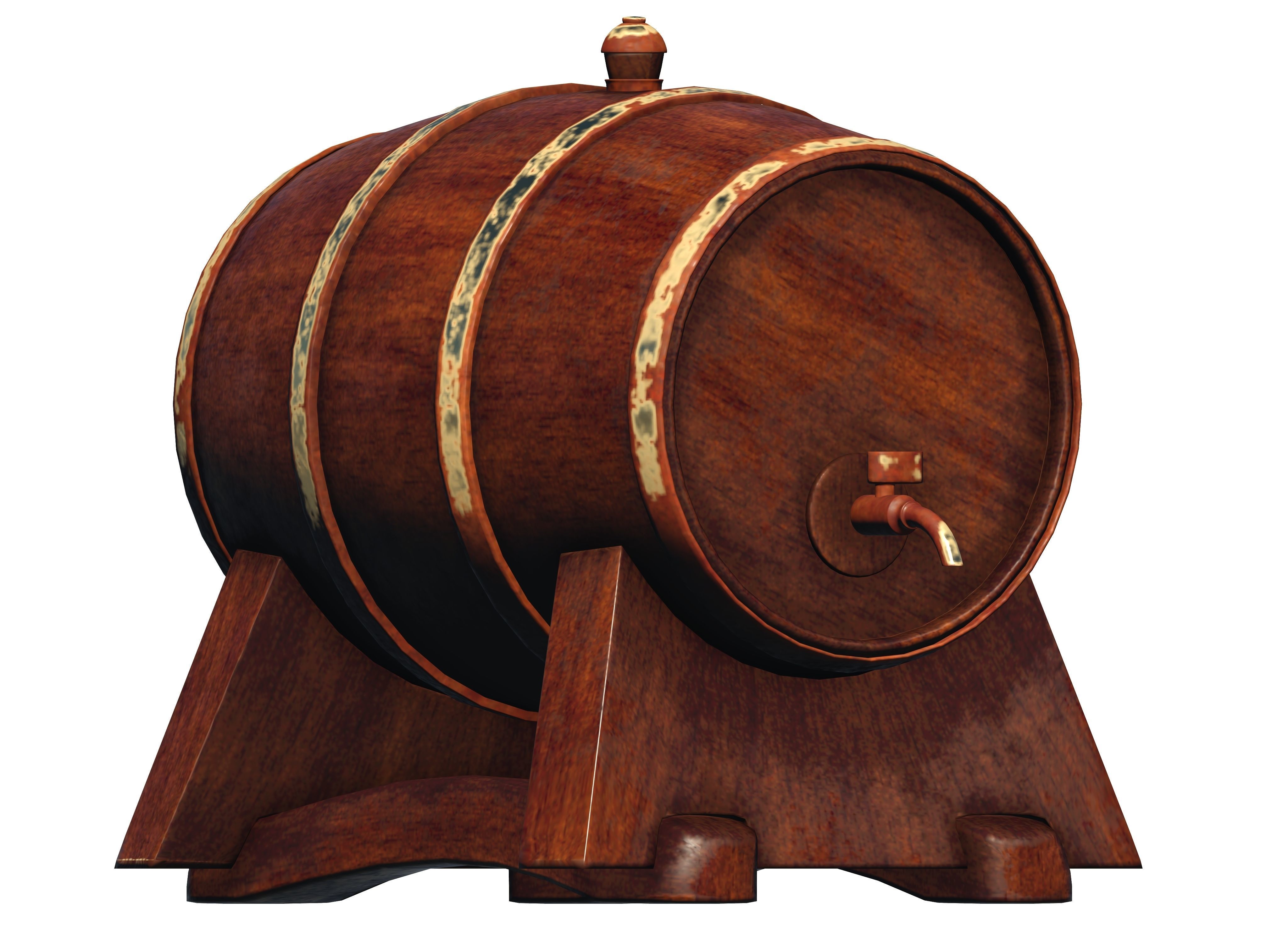 Wooden barrel with tap Low-poly 3D model_15