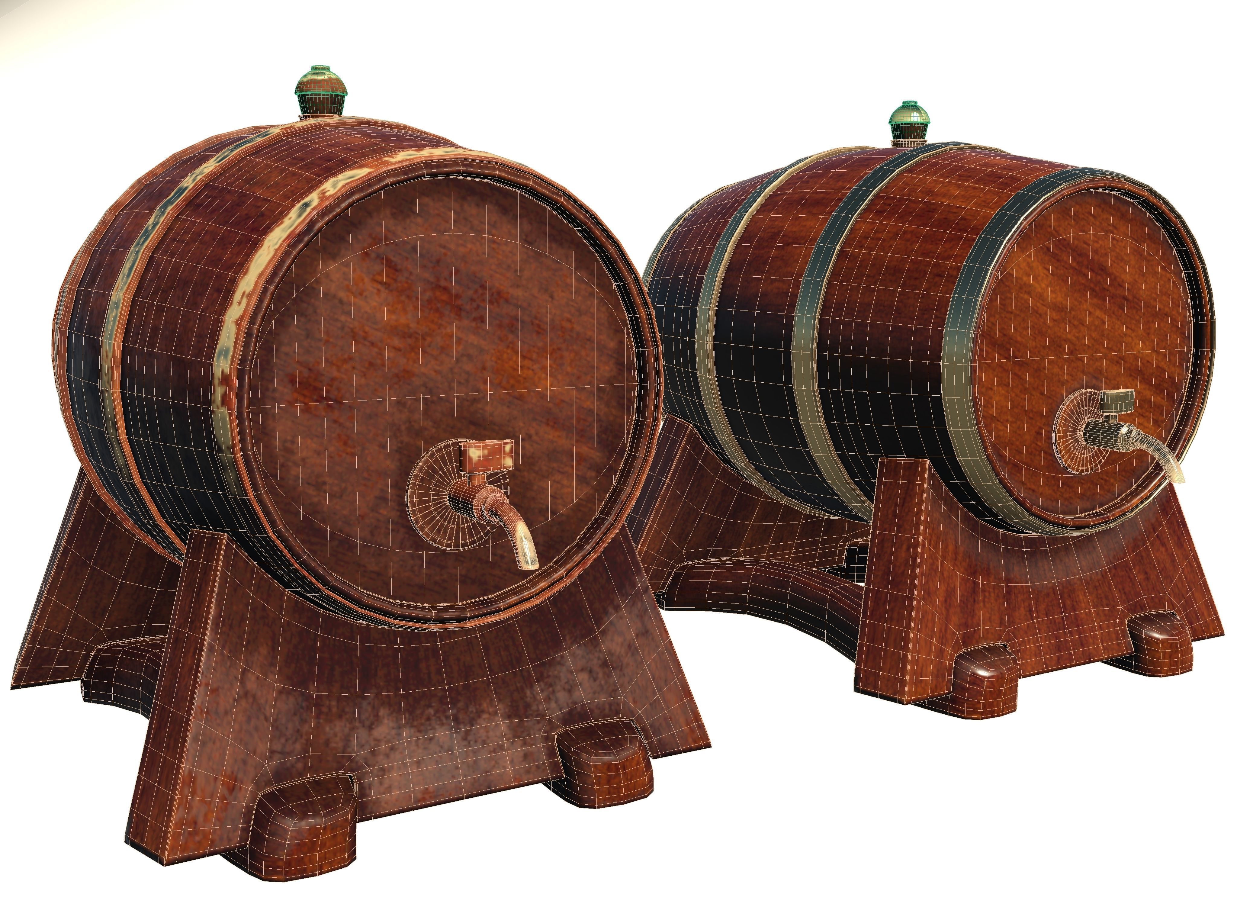 Wooden barrel with tap Low-poly 3D model_3