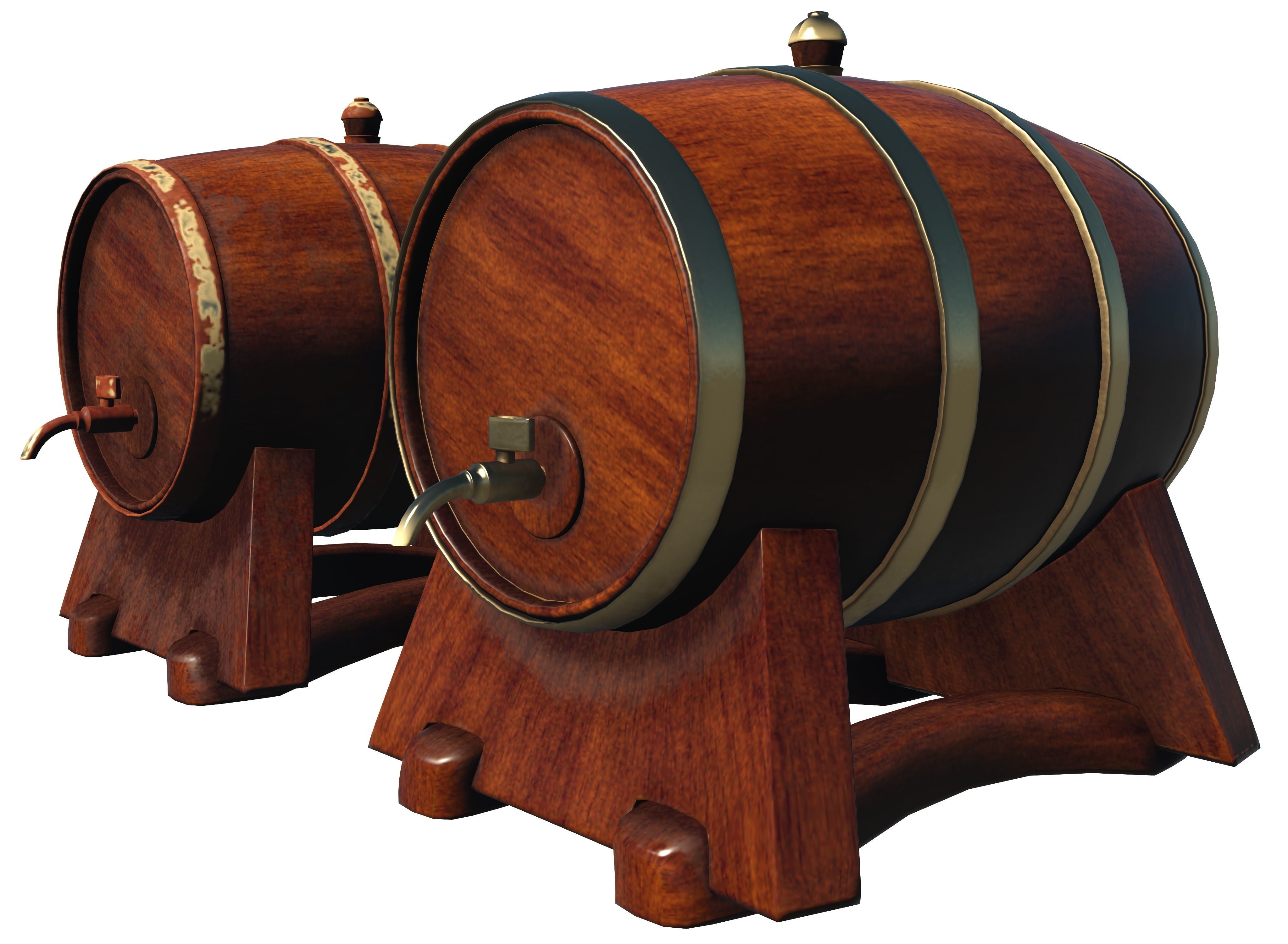 Wooden barrel with tap Low-poly 3D model_4