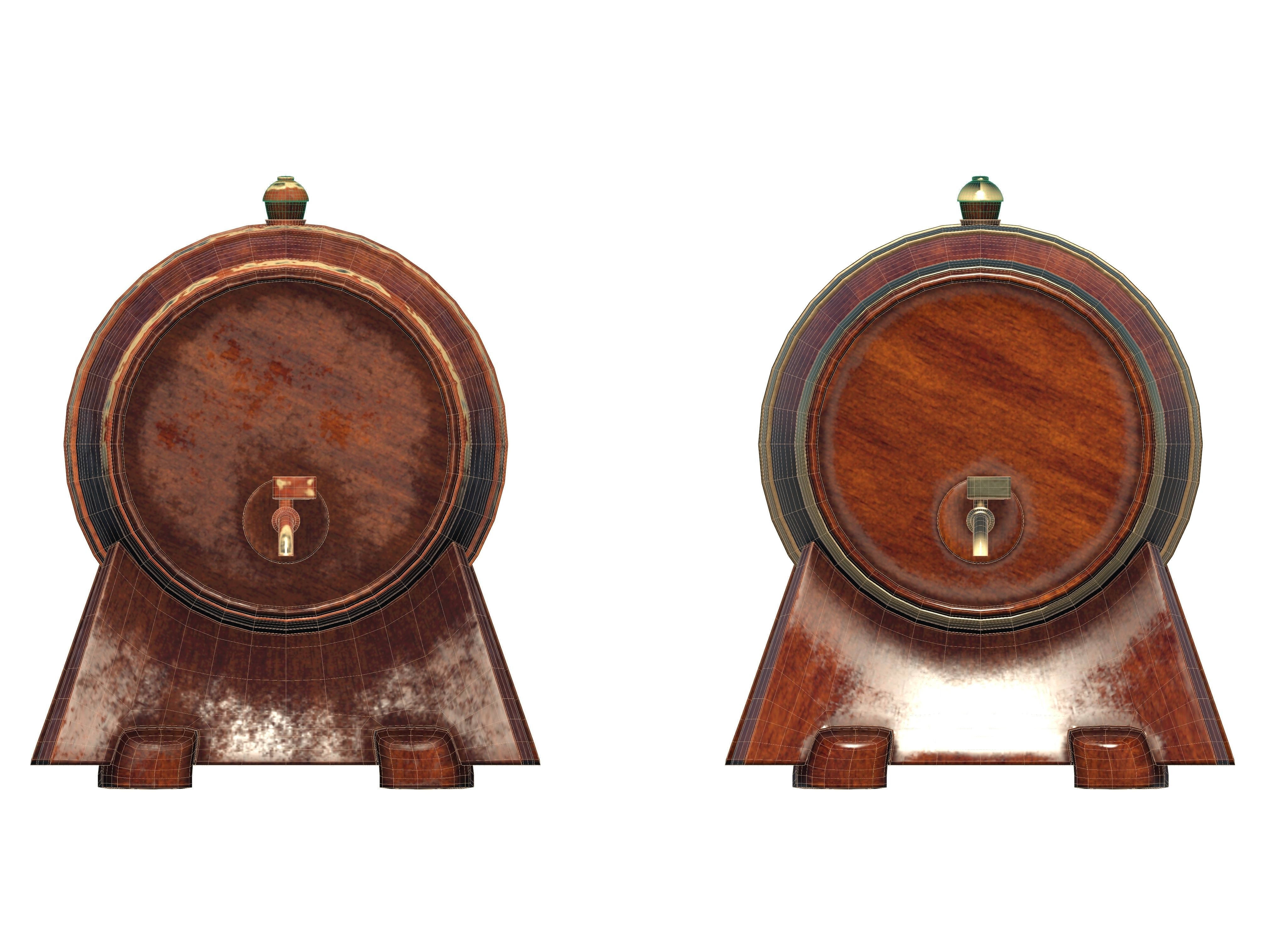 Wooden barrel with tap Low-poly 3D model_9