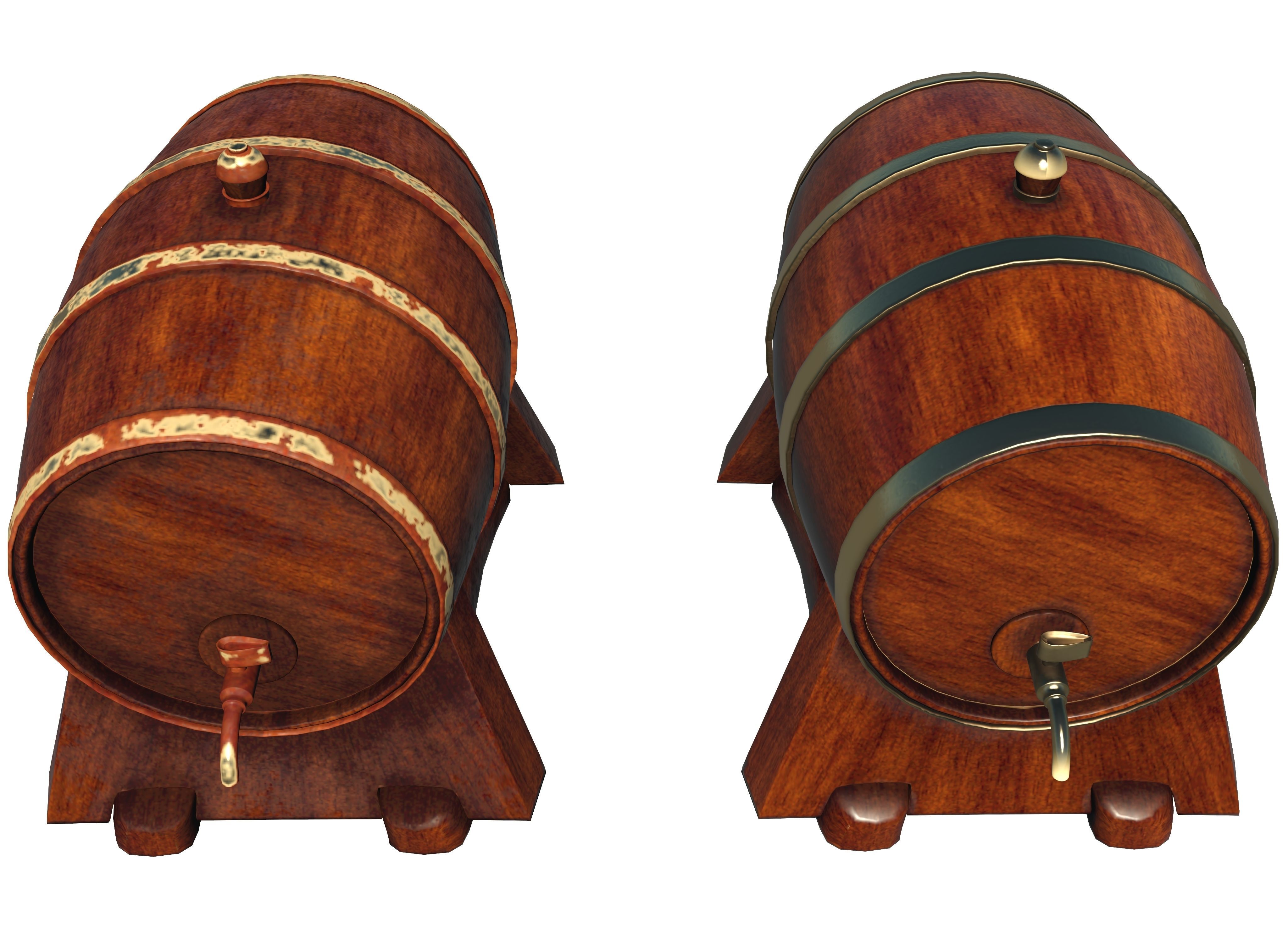 Wooden barrel with tap Low-poly 3D model_6