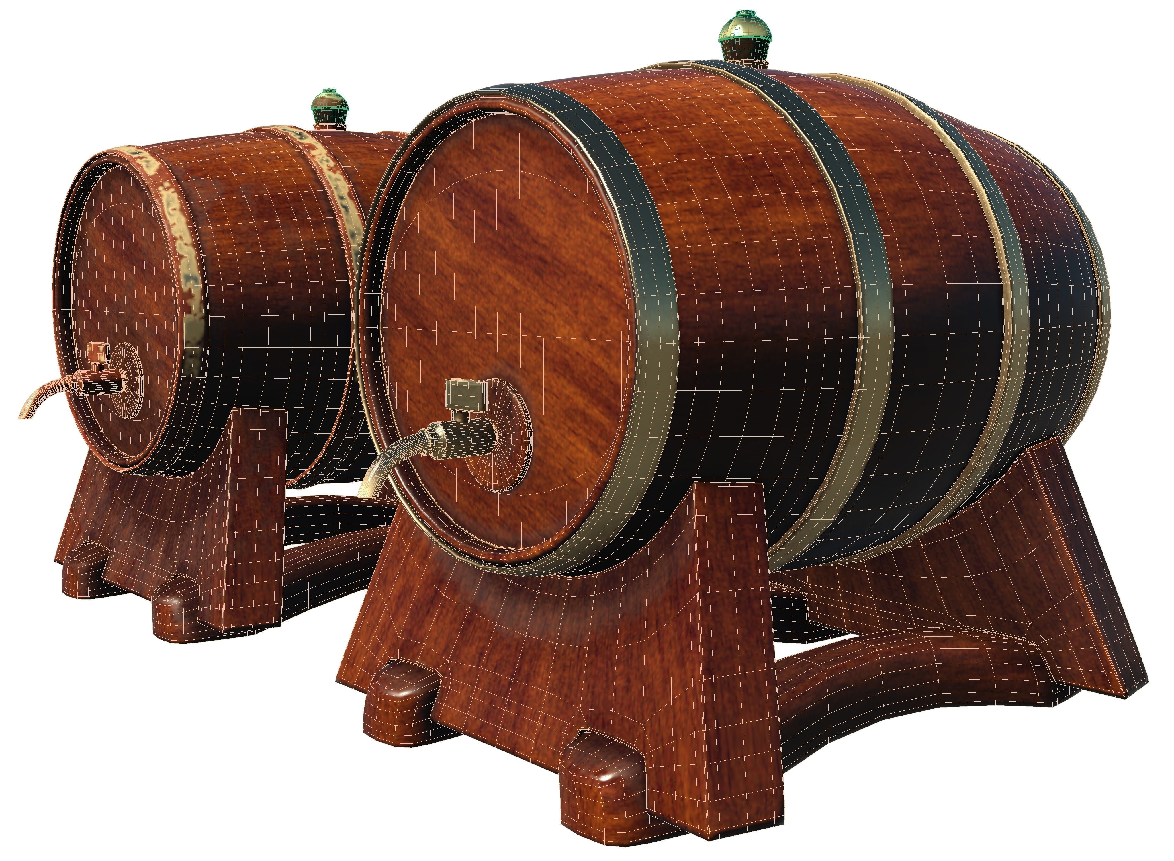 Wooden barrel with tap Low-poly 3D model_5
