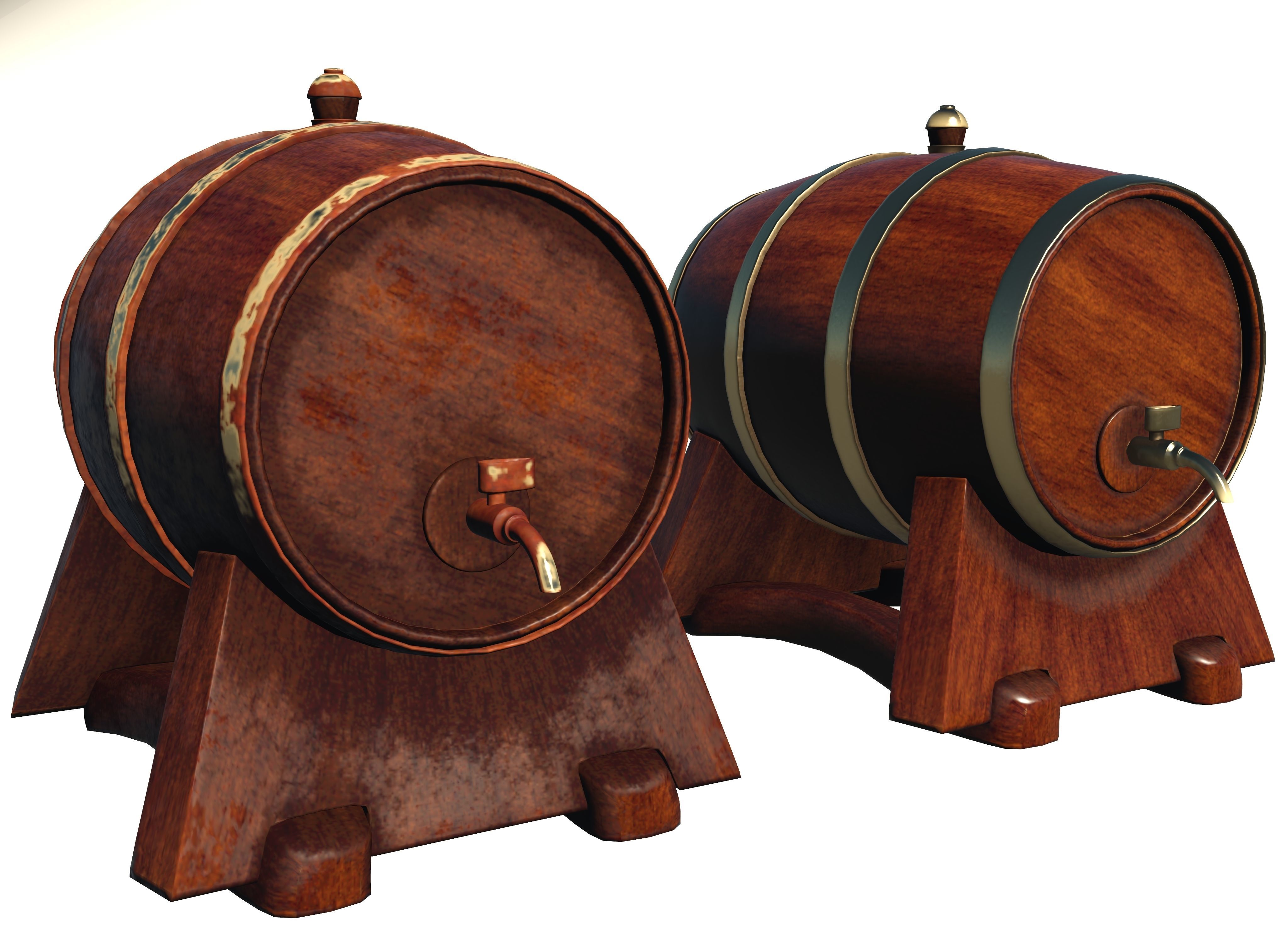 Wooden barrel with tap Low-poly 3D model_2