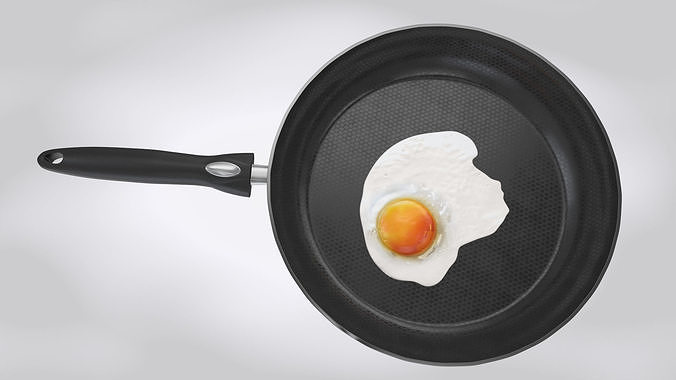 Pan with Fried Egg Low-poly 3D model 3