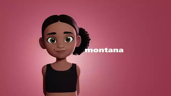Montana cartoon girl teen character 3D model