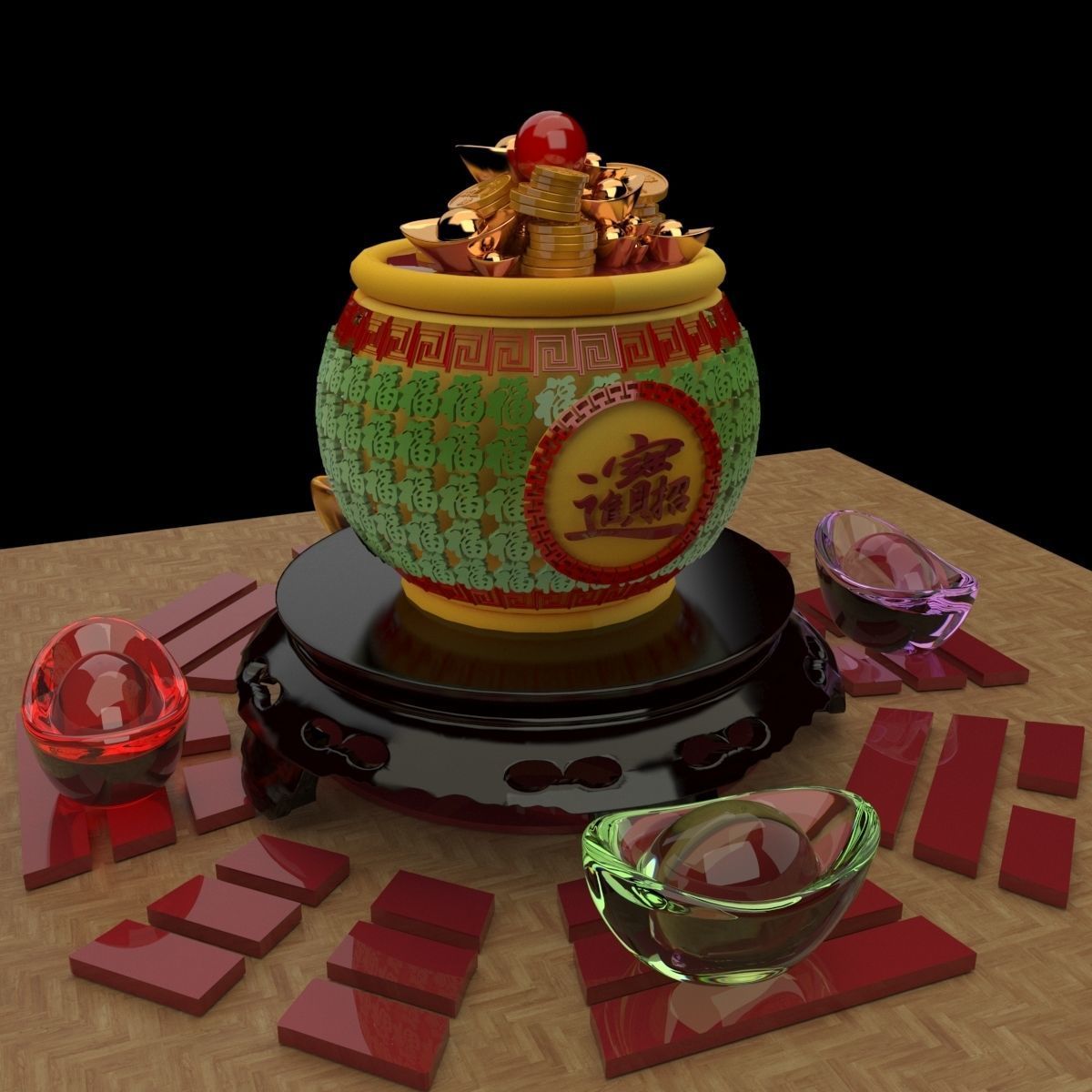 Chinese treasure pot   3D model_5