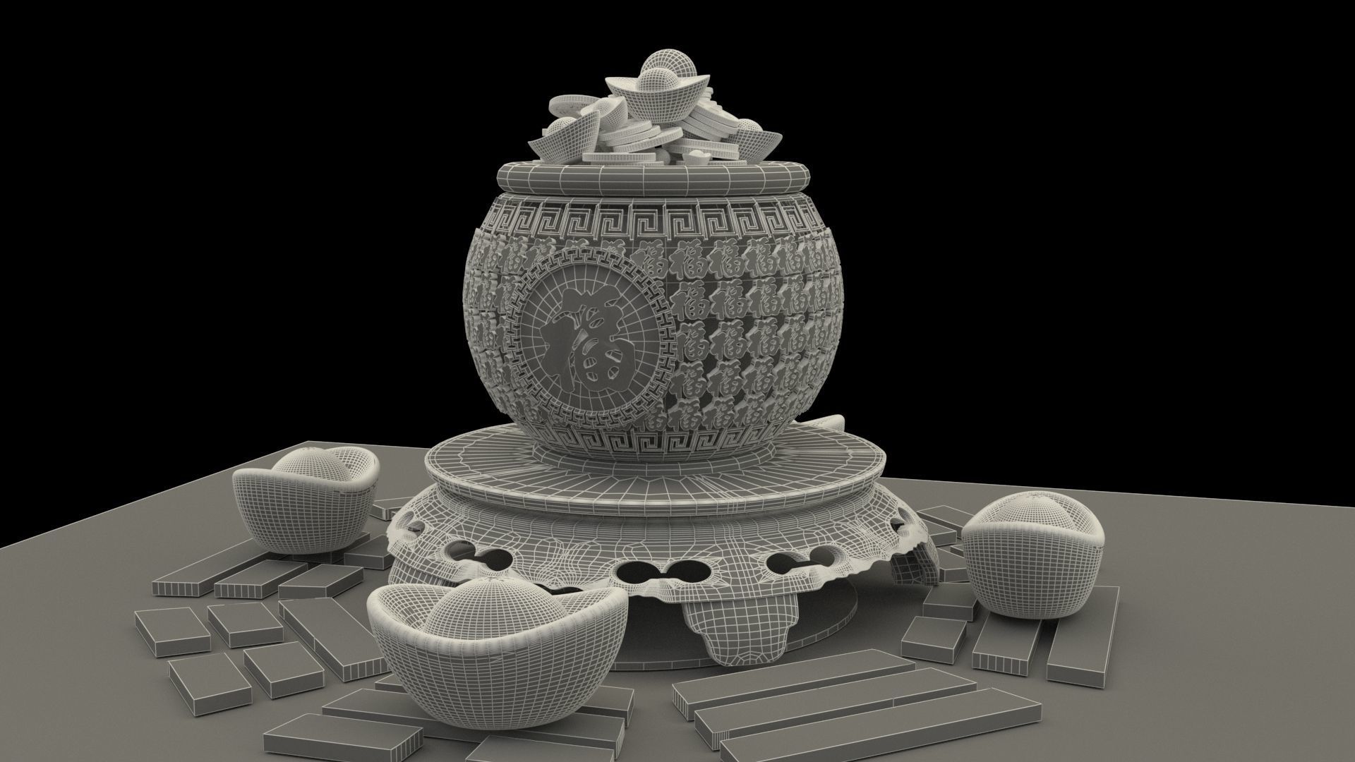 Chinese treasure pot   3D model_6