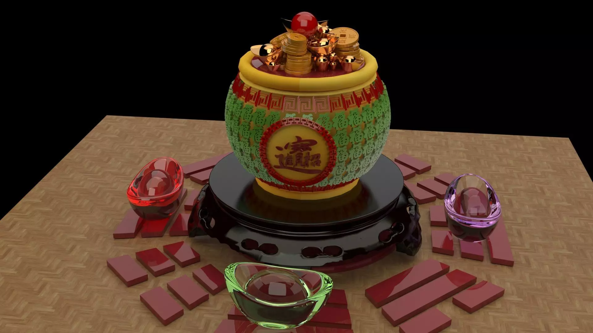 Chinese treasure pot   3D model_0
