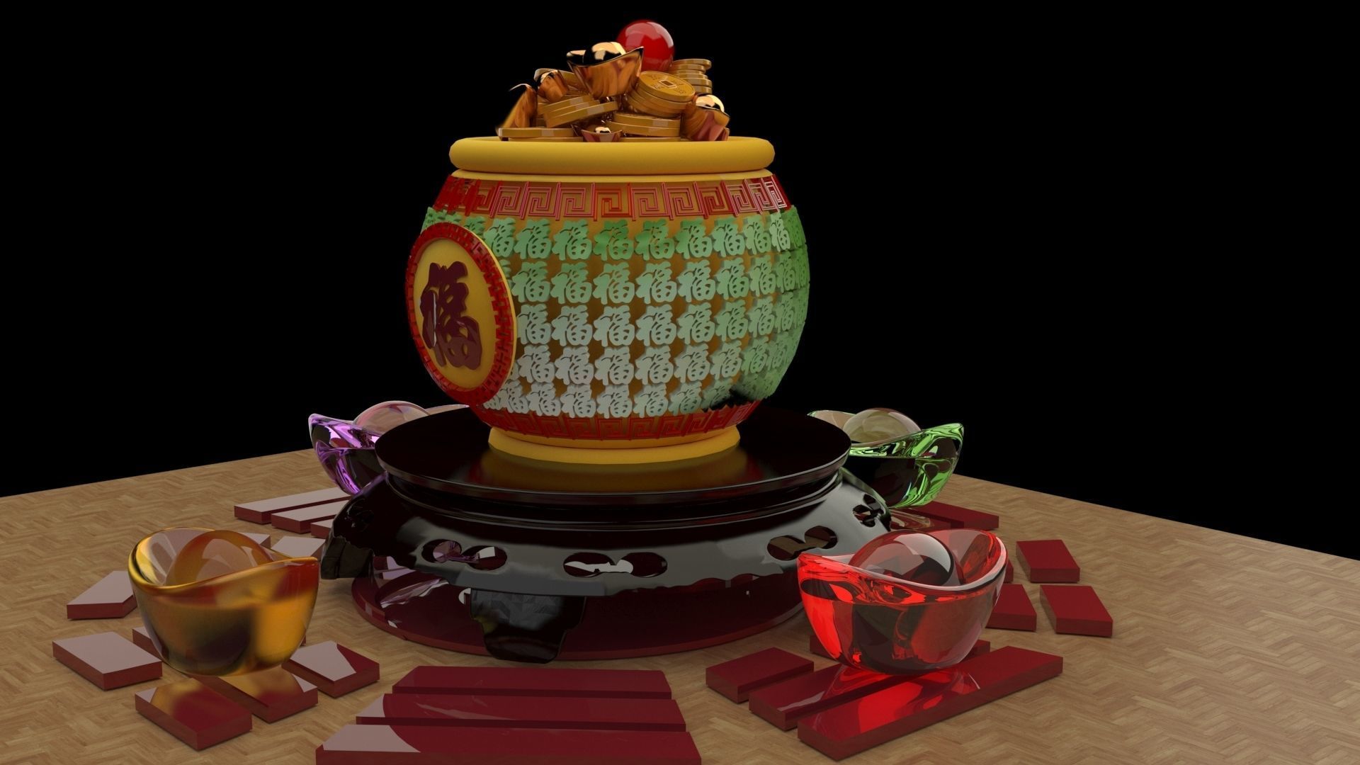 Chinese treasure pot   3D model_4
