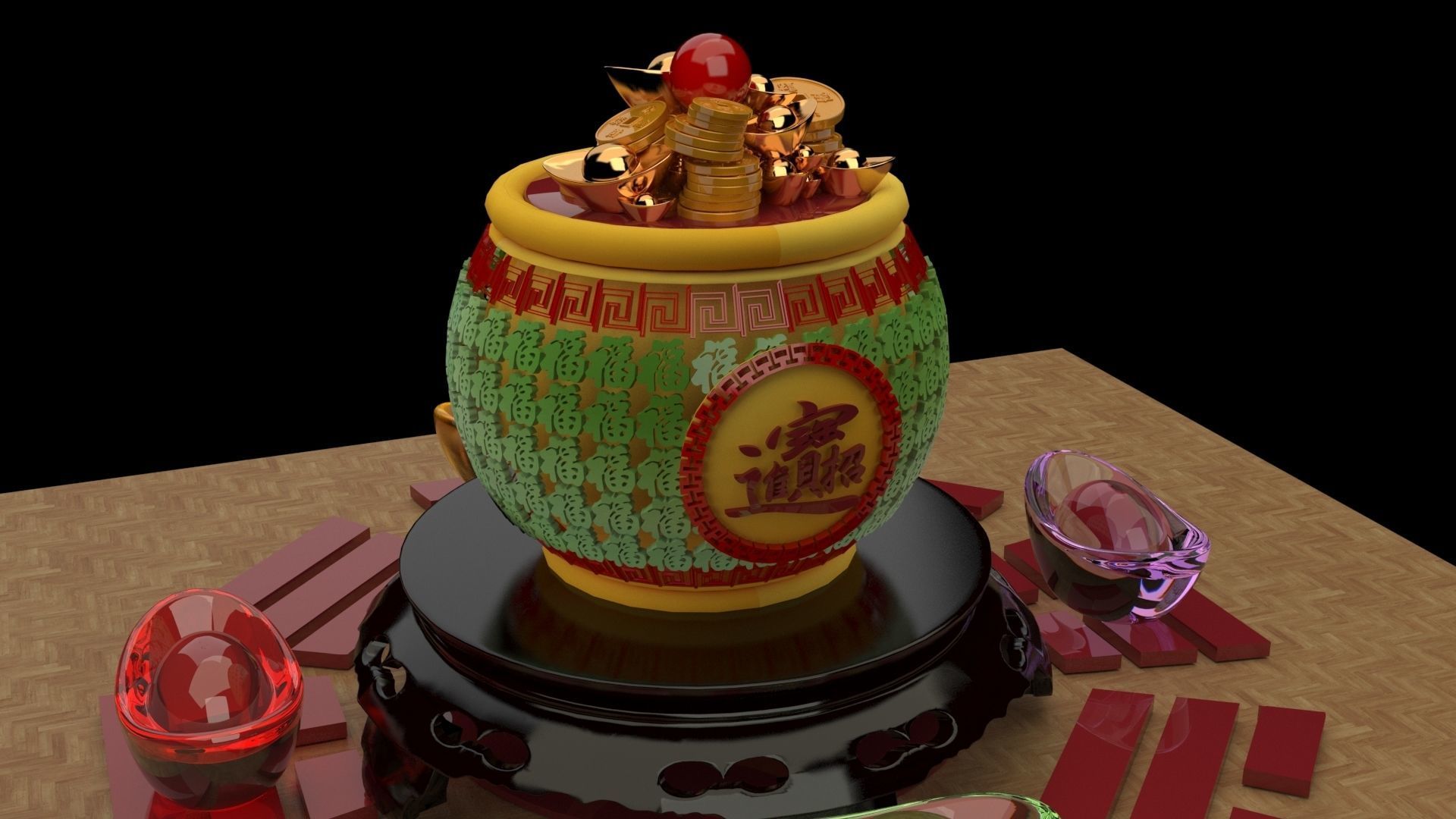 Chinese treasure pot   3D model_2