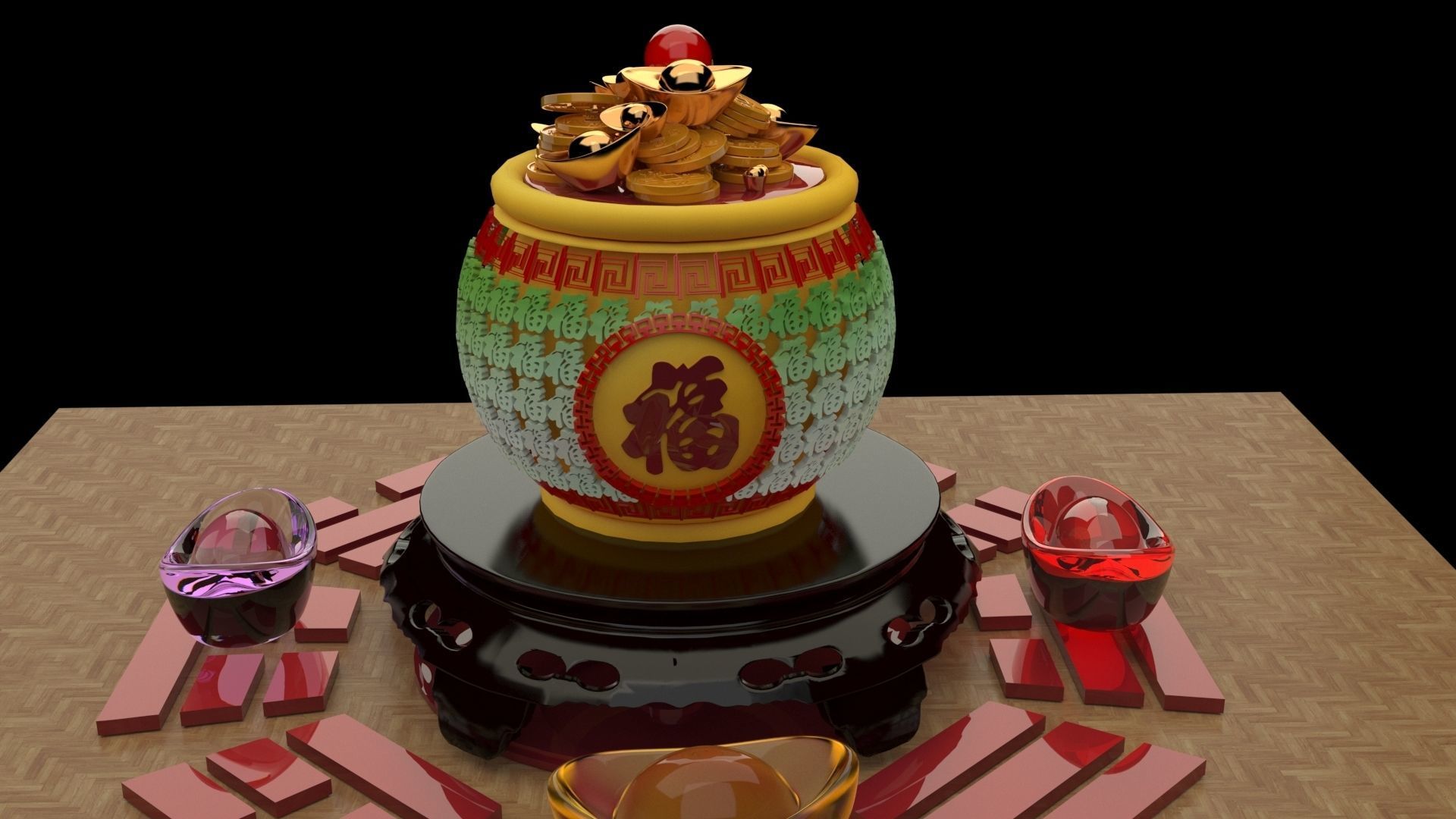 Chinese treasure pot   3D model_3