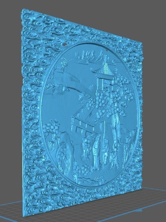 Chinese Art Plaque Wall Panel 3D Relief CNC Carving 3D print model_2