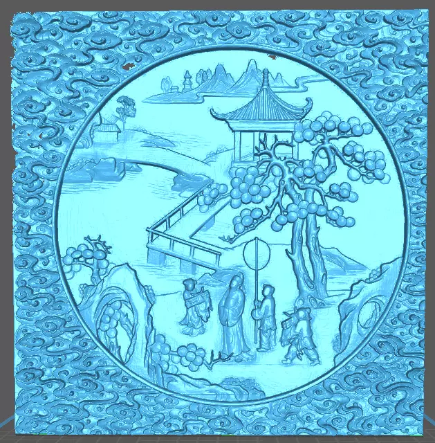 Chinese Art Plaque Wall Panel 3D Relief CNC Carving 3D print model_0