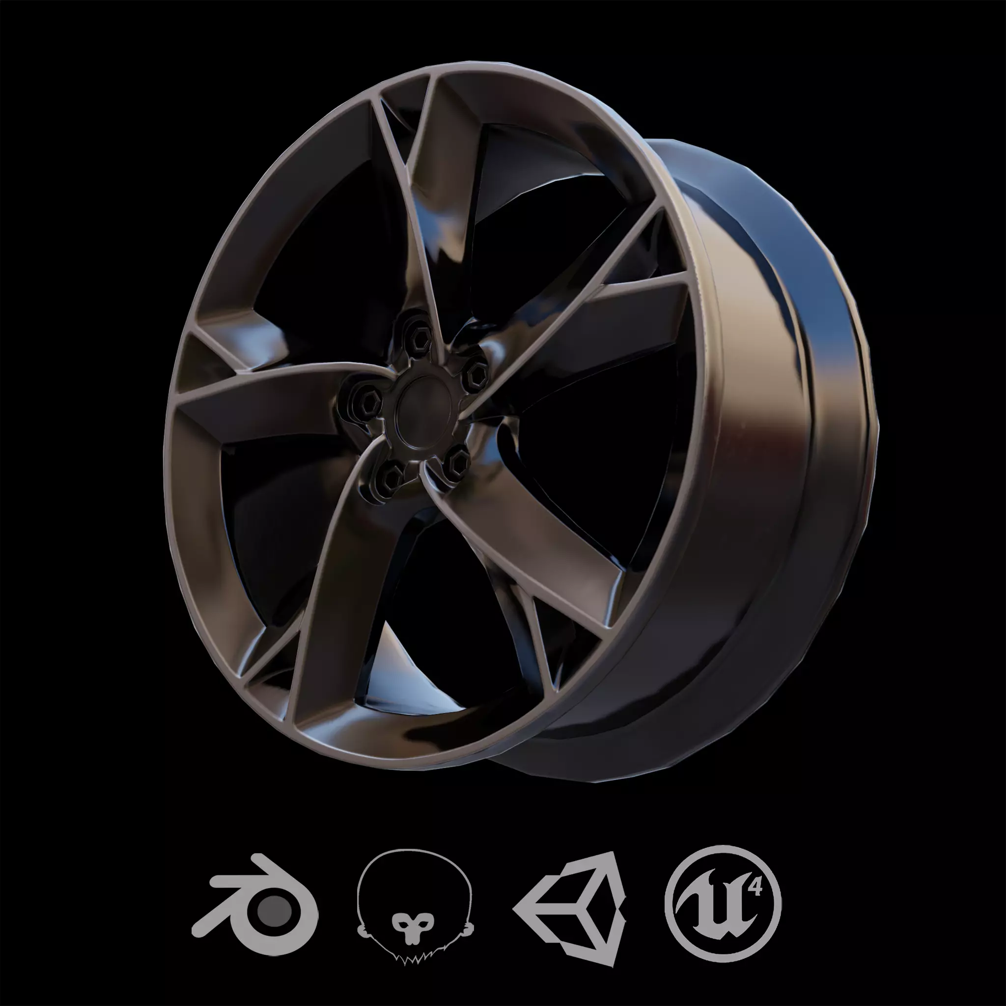 Sport Car Rim 5 Game-Ready 3D Model Low-poly 3D model_0