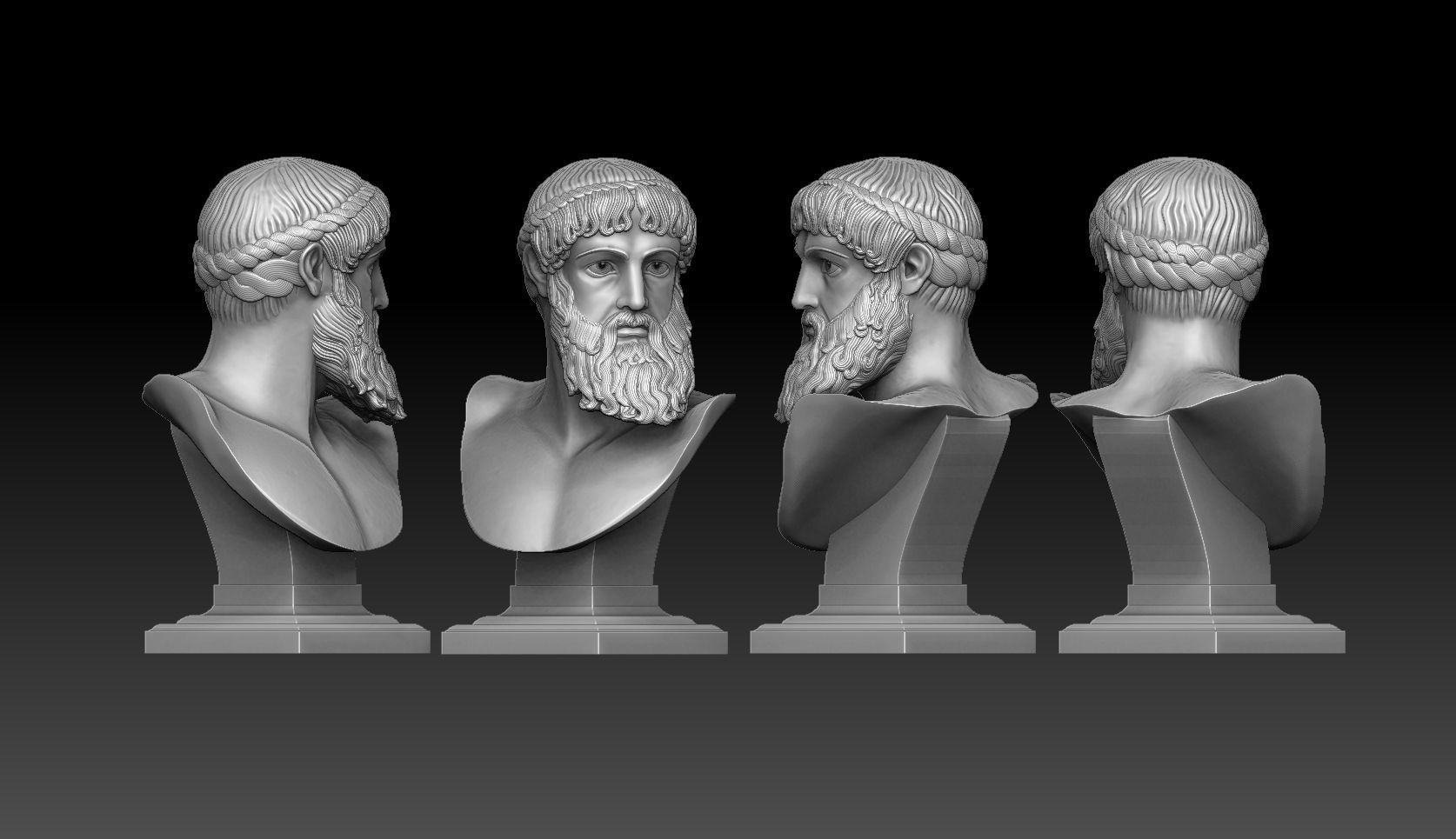 zeus or Poseidon of artemision bust 3D print model_4