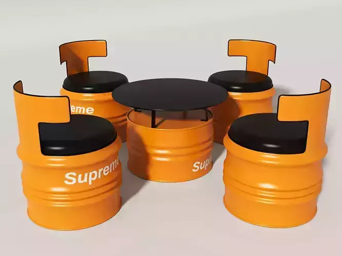 Industrial wind oil bucket tables and chairs