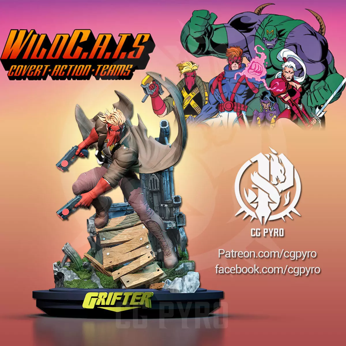 Grifter from Wild CATS by Jim Lee comics STL 3d printing fanart 3D print model