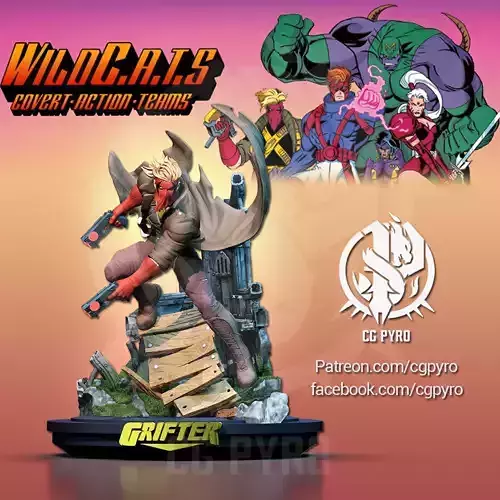 Grifter from Wild CATS by Jim Lee comics STL 3d printing fanart