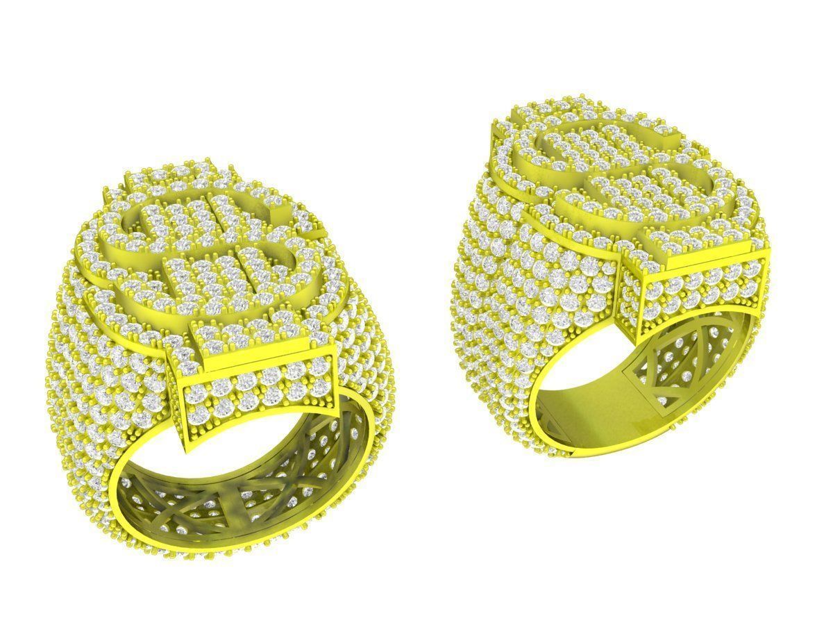 A7114 Dollar Symbol Signet Money Men Ring 3D Model 3D print model_4