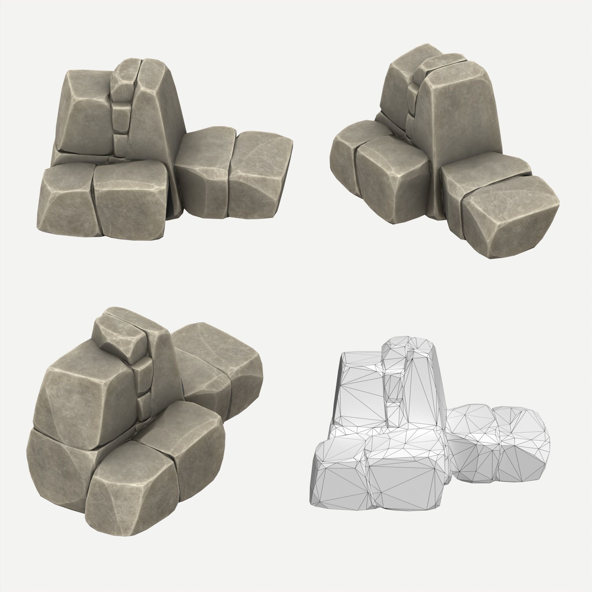 30 Stylized Block Rock - 3D Game Asset - 231030 Low-poly 3D model_12