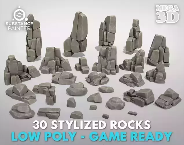 30 Stylized Block Rock - 3D Game Asset - 231030 Low-poly 3D model 30 Stylized Block Rock - 3D Game Asset - 231030 Low-poly 3D model